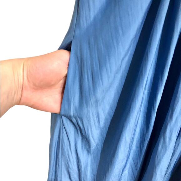 Maje Satin V-Neck Drawstring Waist Mini Dress in Light Blue Size Large - Picture 5 of 8